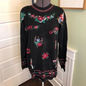 80s vintage Cotton Pullover Tunic Length Crewneck Sweater Cross Stitched Venezia